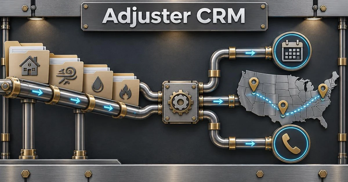 Claim folders connected to a route map, calendar, and phone in an industrial workflow illustration